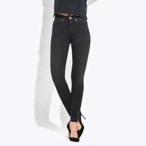 AYR The Chiller Skinny Jeans 26 x 28 Eclipse Dark Gray Black Raw Hem Mid Rise